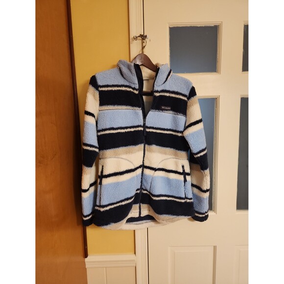Columbia Women's West Bend Full-Zip Fleece Jacket Blue Stripes Size L - Picture 1 of 10